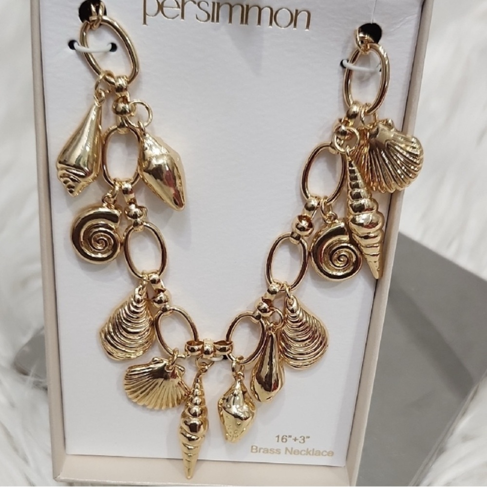 NWT ⚜️👑⚜️ Persimmon Viral Gold Shell Ocean Nautical Charm 16" Necklace - Picture 15 of 17